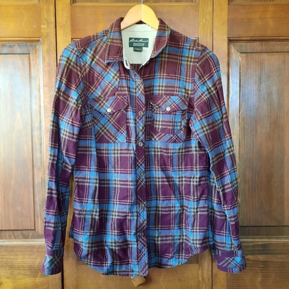 Eddie Bauer & Pendleton 100% wool burgundy plaid button down shirt - Picture 1 of 11